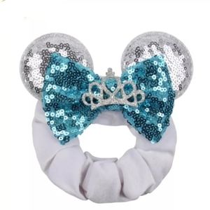 Chouchou "elastic scrunchie" blue bow and crown